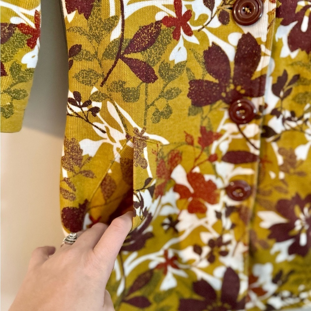 AMBITION Fall Gold Floral Button-Up Coat, Size S - Picture 6 of 12